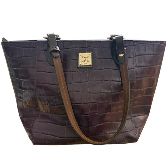 Dooney & Bourke Purple Oakdale Janie Tote Croc Embossed Leather Tote Bag Purse - Picture 1 of 15